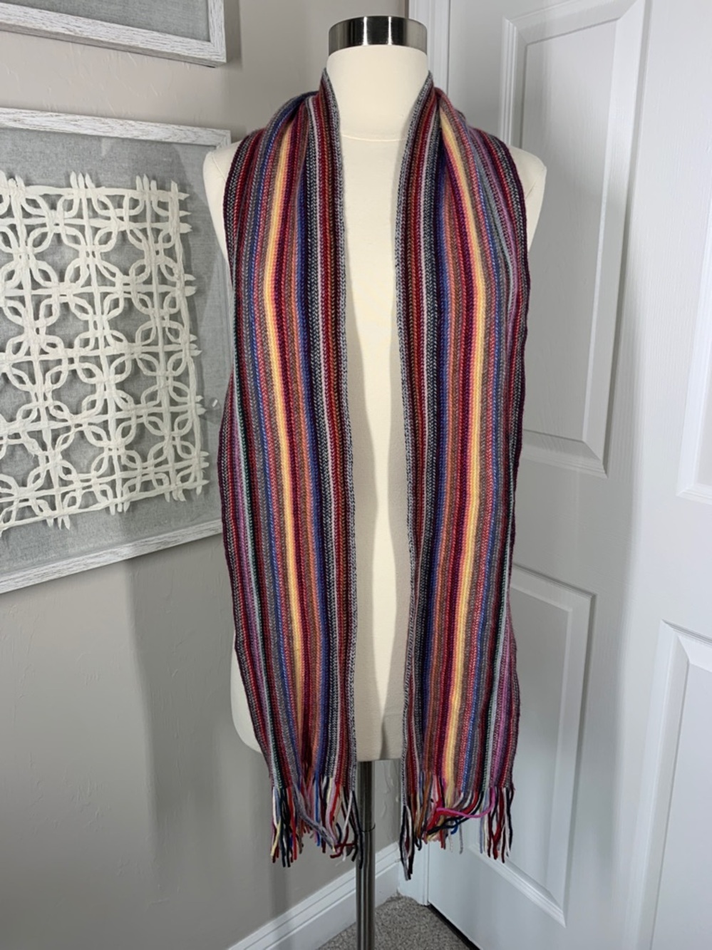 The scarf company made in Scotland 100% cashmere rainbow striped scarf - Picture 3 of 5
